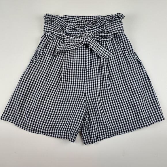 Who What Wear Linen Gingham Paperbag High Rise Shorts Plaid Checkered 10 - Picture 2 of 8